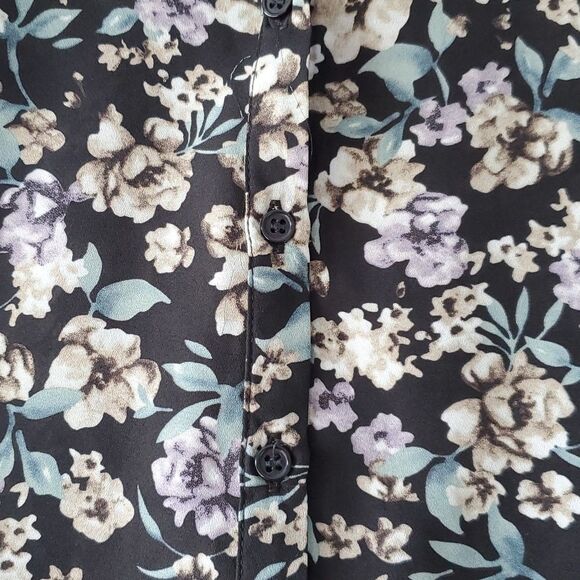 BLOUSOLOGY SLEEVELESS RUFFLE POPOVER TOP BLOUSE LARGE FLORAL FLOWY FALL BLACK - Picture 4 of 12